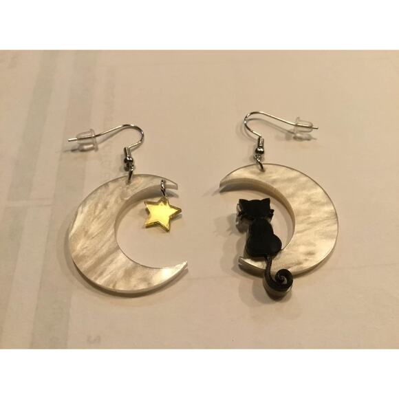 Moon Star Cat Halloween Earrings for Women Cute Acrylic Earrings - Picture 3 of 4